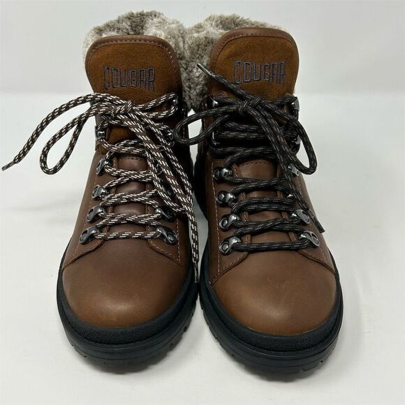 Cougar Brown Waterproof Leather Faux Fur Lace-Up Combat Boots Size 6.5-7** - Picture 5 of 15
